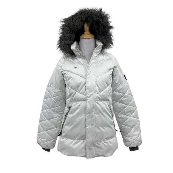 Obermeyer Jacket Girl L 14-16 White Filled Insulated Detachable Faux Fur Hooded